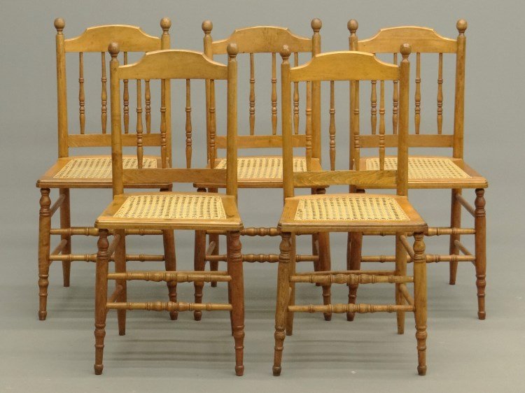 Set Of Chairs: Set of five C. 1900's caned seat chairs. 17 1/2" Seat Ht., 34 1/2" Overall Ht. Provenance: Redwood New York Estate.