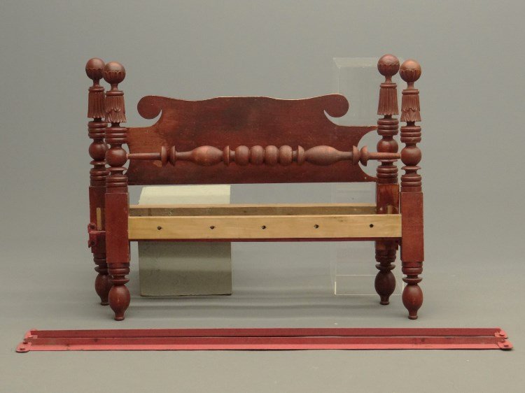 19th c. Carved Bed: 19th c. carved cannonball bed. 51 1/2" W., 42" Ht. with 75" Rails. Provenance: Redwood New York Estate.