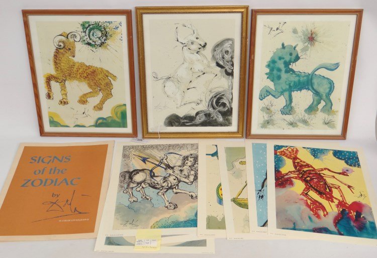Salvador Dali Prints And Portfolio: Lot of three Salvador Dali framed prints along with "Signs Of The Zodiac" portfolio. (Salvador Dali France/Spain 1904-1989). Provenance: Redwood New York Estate.