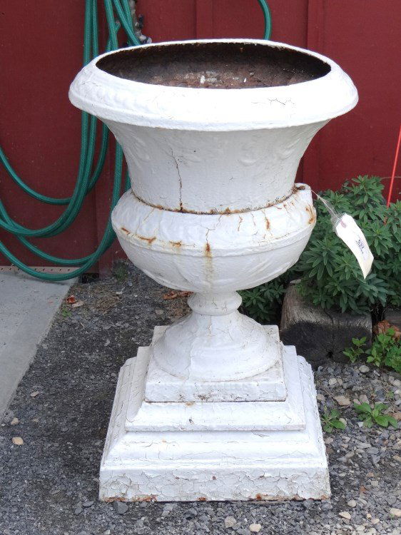 Cast Iron Urn: Old cast iron urn. Four part construction. 21" Dia. x 31" Ht. As found condition. Provenance: Redwood New York Estate.