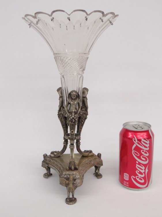 Egyptian Motif Base Epergne: Egyptian motif base epergne. 13" Overall Ht.