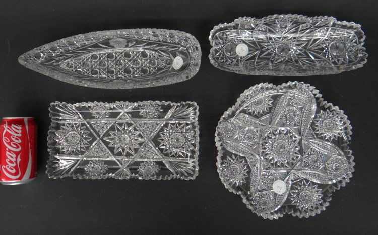 Cut Glass Lot: Lot four cut glass trays. 9" to 13" L.