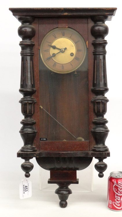 Victorian Regulator Wall Clock: 19th c. Victorian German regulator wall clock. 13 1/4" x 7" x 25" Ht..
