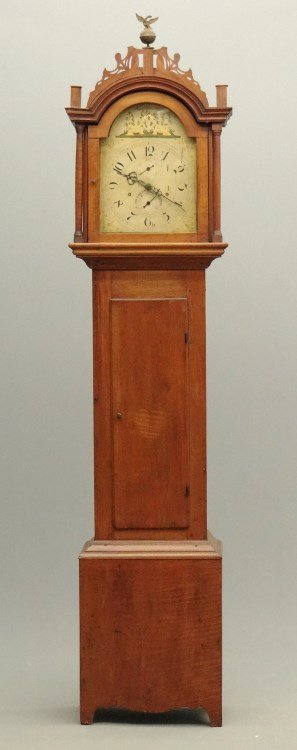 19th c. Grandfather Clock "Hoadley Plymouth": 19th c. Masonic grandfather clock. Face marked "Hoadley Plymouth", 88" Ht., some damage on hood.