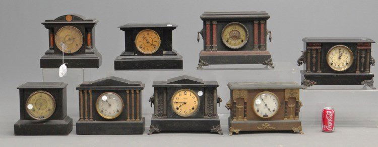 Clock Lot: Lot of (5) 19th c. Victorian ebonized wooden shelf clocks including: Seth Thomas, Ingraham, Sessions, Gilbert all in as is condition.