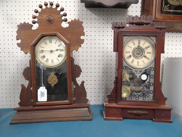 19th c. Gingerbread Clock Lot: 19th c. Gingerbread clock lot including: Ingraham and Gilbert "Puck".