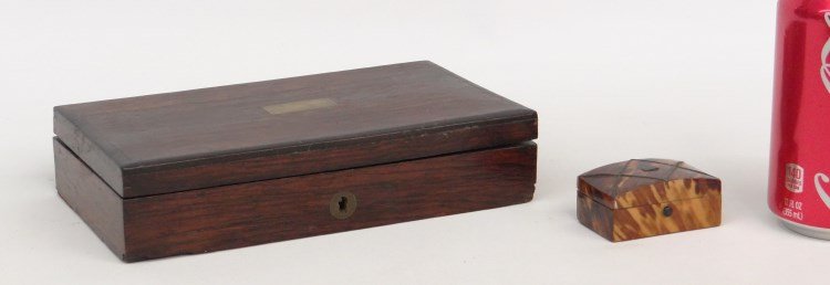 Early Boxes: Lot including early mahogany box and pill box.