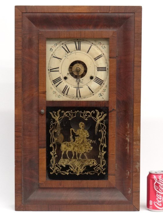 19th C. Seth Thomas Mantle Clock: 19th c. Seth Thomas labeled Ogee clock with weight. Reverse painted panel with little girl and lamb. 15 1/2" x 4" x 25" Ht.