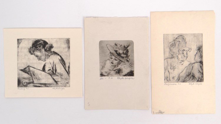 Clyde Singer Signed Etchings: Clyde Singer (Ohio 1908-1999), (3) signed and numbered etchings. 7 3/4" x 4 3/4", 7" x 5" and 5 1/4" x 6".