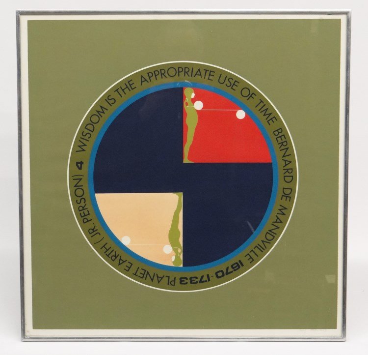 Ernest Trova Signed Screenprint: Ernerst Trova (Ernest Tino Trova MO 1927-2009), signed artist's proof screenprint "Wisdom Is The Appropriate Use.....Bernard De Mandville...". Sight 24" x 24".