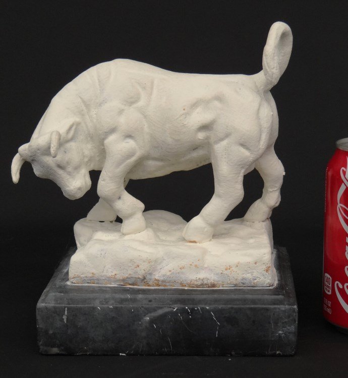 Bull Sculpture: Composition or plaster bull sculpture. 6 1/2" x 5 1/4" x 8" Ht.