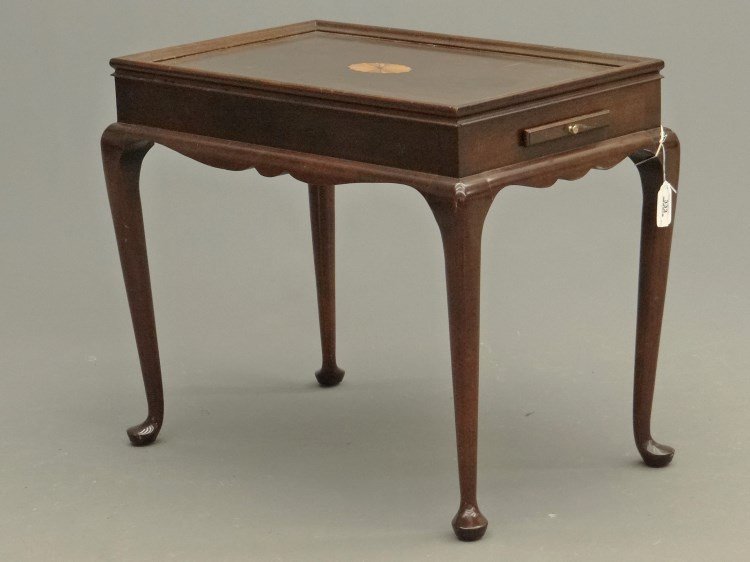 Tea Table: Contemporary inlaid Queen Anne style tea table. 30" x 20" x 26 1/2" Ht.
