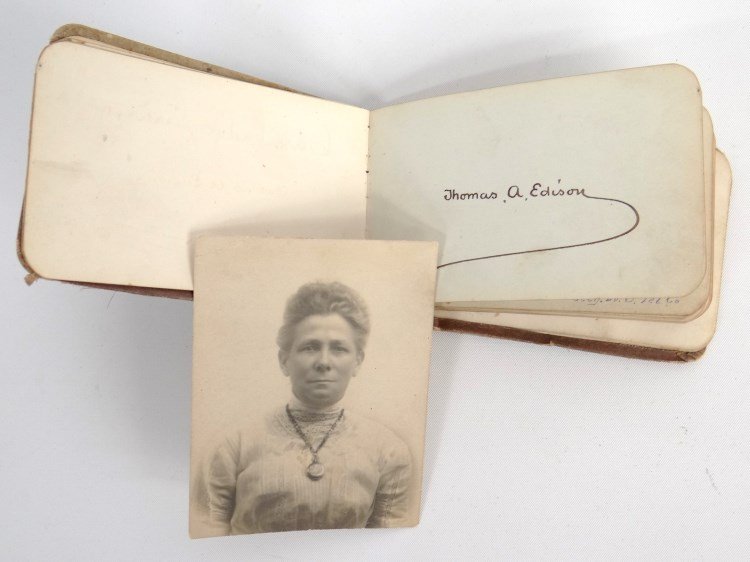 Thomas Edison Autograph: Autograph album from "Grandmother Fagan" (includes photo of her), contains scarce "Thomas Edison" autograph.
