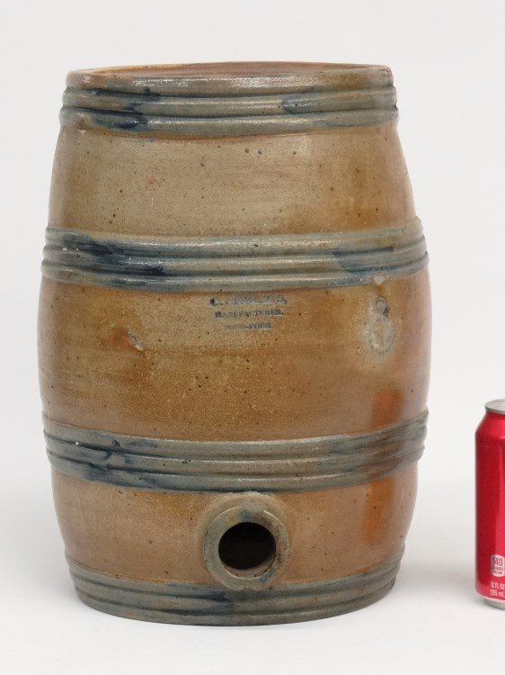 19th c. Crolius New York Stoneware Water Cooler: 19th c. stoneware blue banded watercooler marked "C. Crolius Manufacturer New York". 8" D., 13" Ht., imperfections.