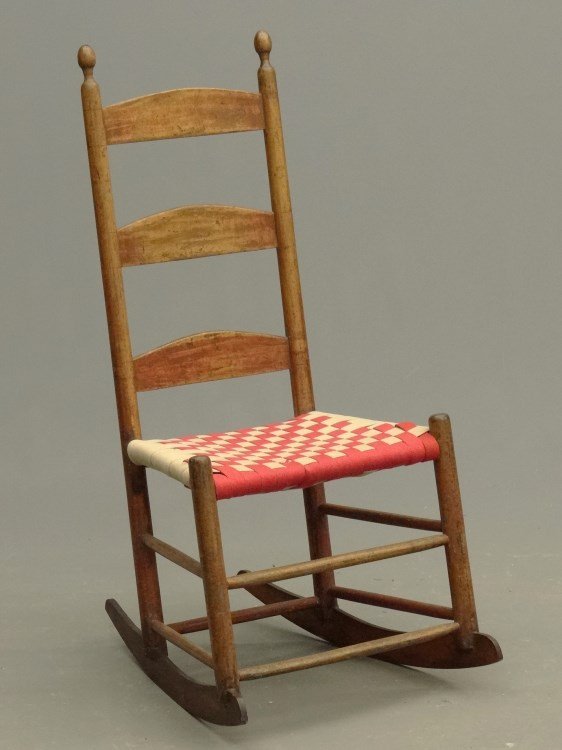 19th c. Shaker Rocking Chair: 19th c. Shaker rocking chair with taped seat. 16" seat Ht., 38" overall Ht.