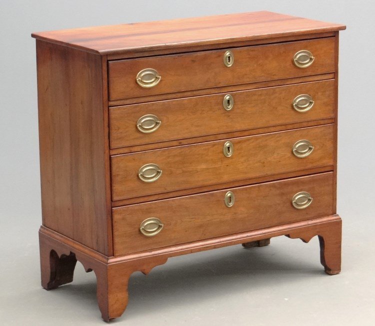 19th c. Hepplewhite Chest Of Drawers: Early 19th c. four drawer Hepplewhite chest of drawers. 37" x 19"x 35" Ht. Property of a New Jersey Collector.