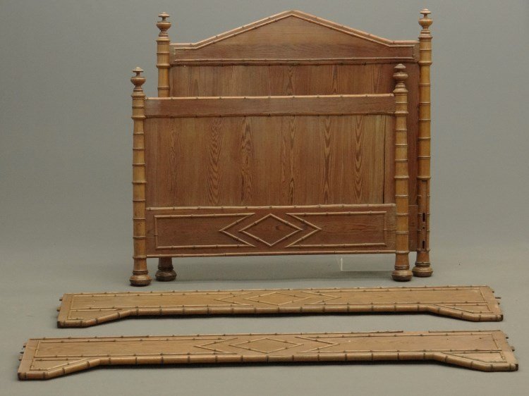 Victorian Faux Bamboo Bed: 19th c. English Victorian faux bamboo bed with rails. 50" W., headboard 51" Ht., 74" rails.