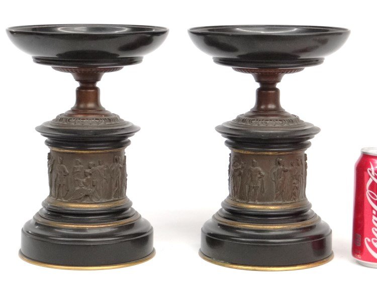 Pair Bronze Tazzas: Pair Empire style bronze tazzas. 7" D., 9 1/2" Ht.