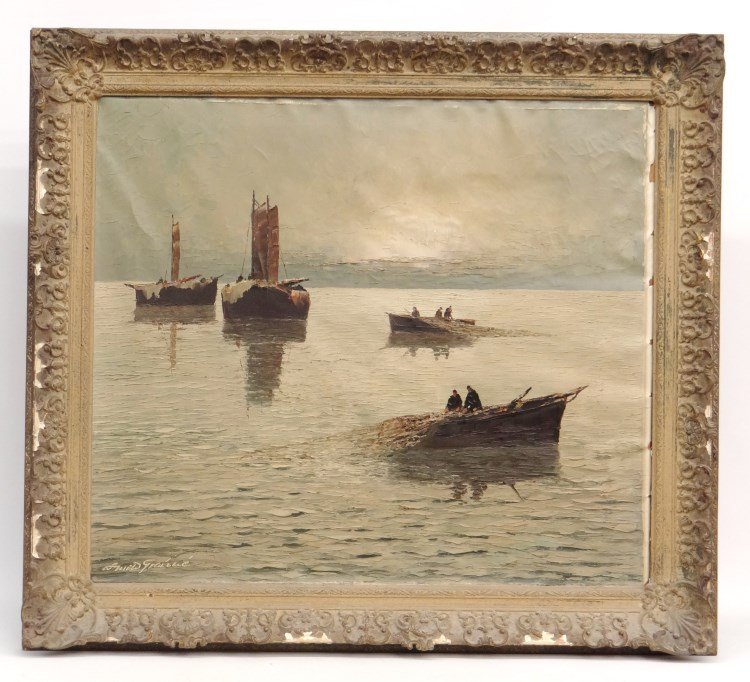 Georg Arnold-Grabone (1896-1982), Seascape: Georg Arnold-Grabone (Germany 1896 -1982), seascape, oil on canvas, signed LLC "Arnold Grabone". Painting 28" x 32". Labeled verso.
