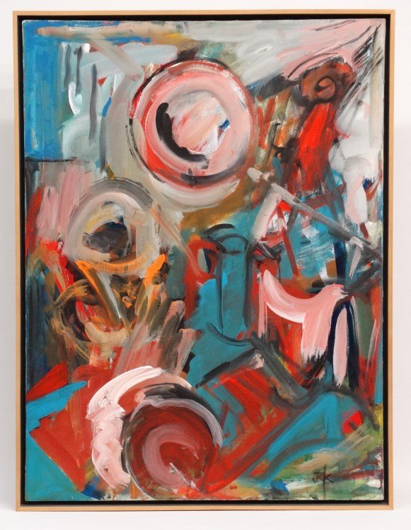 Joyce Ellen Kaiser (b. 1933), Abstract: Joyce Ellen Kaiser (N.Y. b. 1933), abstract, oil on canvas, artist exhibited extensively in Florida. Painting 40" x 30".