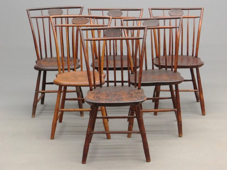 Set Of (6) 19th c. Windsor Chairs: Set of (6) 19th c. New England birdcage medallion back Windsor chairs. 18" seat Ht., 35" overall Ht.