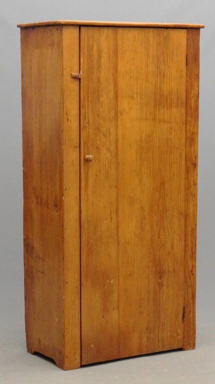 19th c. Single Door Cupboard: 19th c. pine single door wall cupboard with interior shelving. 30" x 17" x 61" Ht.