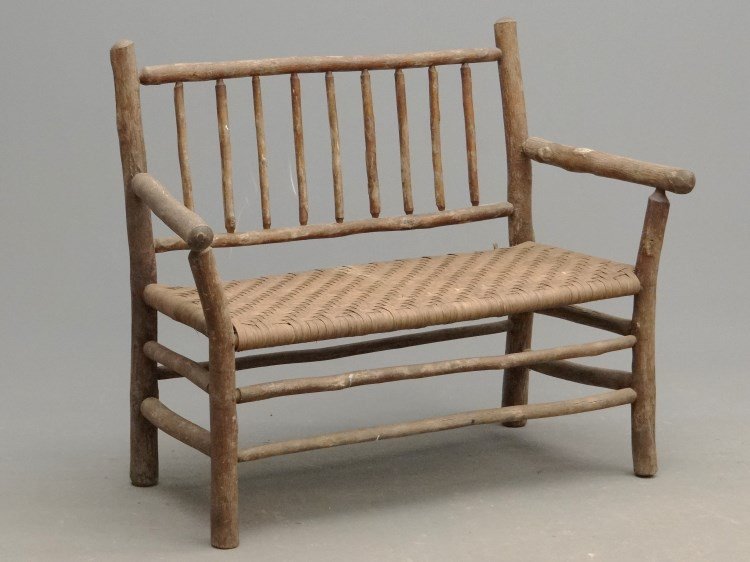 Adirondack Settee: Adirondack splint seat settee. 44" W.