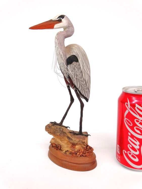 Diane Wilkinson Signed Heron: Heron bird marked underside "1994 Great Blue Heron Diane Wilkinson". 9 1/2" Ht.