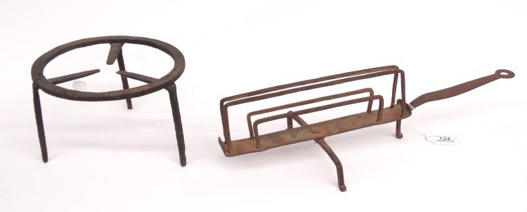 Metalware Lot: Lot including early iron trivet and toaster (18" L.).