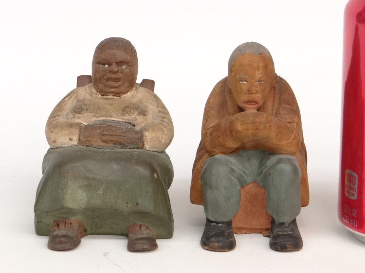 Tom Brown (1884-1947), Folk Art Carvings: Tom Brown (Pleasant Hill, TN. 1884-1947), pair folk art carved figures. 4" Ht. each.