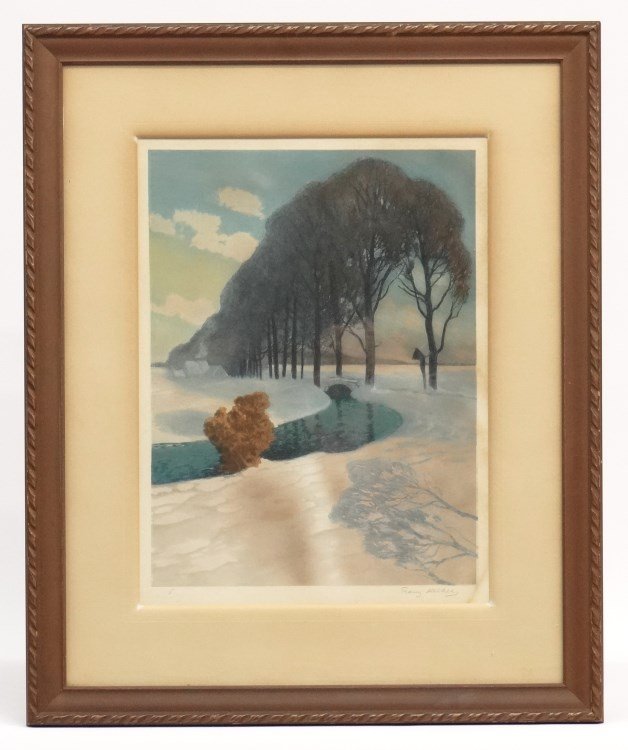 Print: Early hand colored print signed illegibly "5 Franz.....". Sight 17" x 12 1/2".