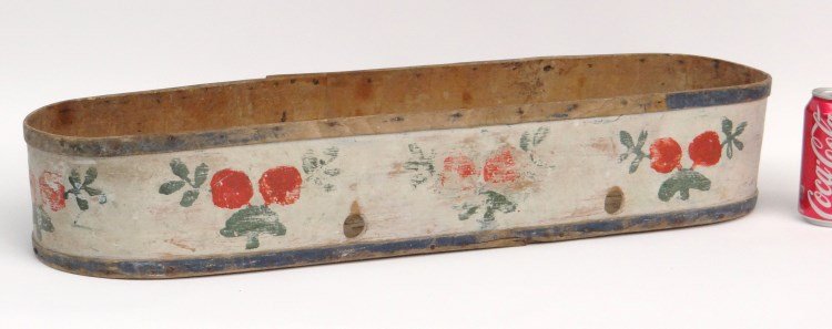 Scandinavian Painted Basket: Scandinavian painted basket. 9" x 28" x 5" Ht.