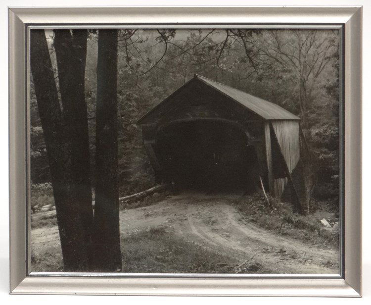 Al Macy Photograpy: Vintage Al Macy photograph, Vermont covered bridge, estate stamped verso. 8" x 10".