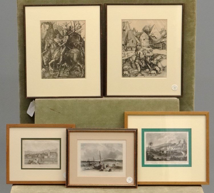 Artwork Lot: Lot (5) pieces of art including print "ILES BALEARES ISLAS BALEARES", "BUDLEIGH SALTERON", "Taorminia, Teatro Etna.", Albrecht Durer print etc.
