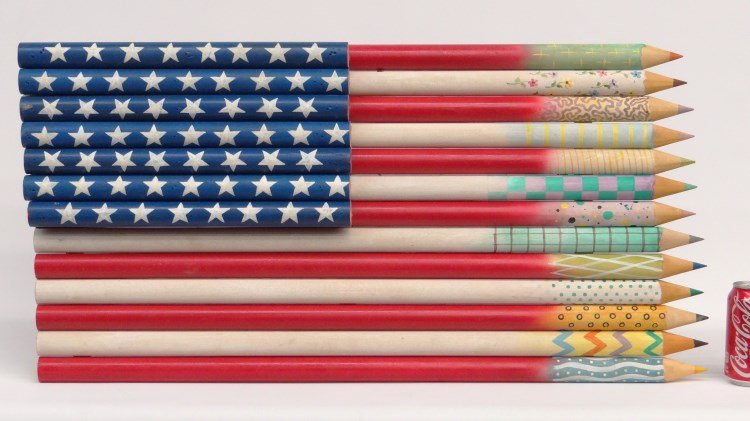 U.S. Flag Pencil Folk Art: U.S. flag pencil folk art. 33" x 16" Ht.