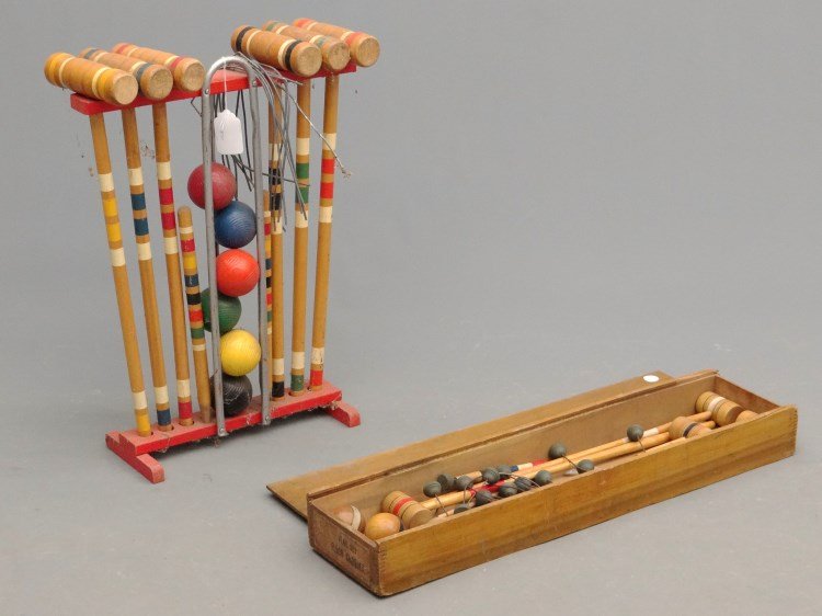 Croquet Sets: Lot (2) vintage croquet sets. One boxed.