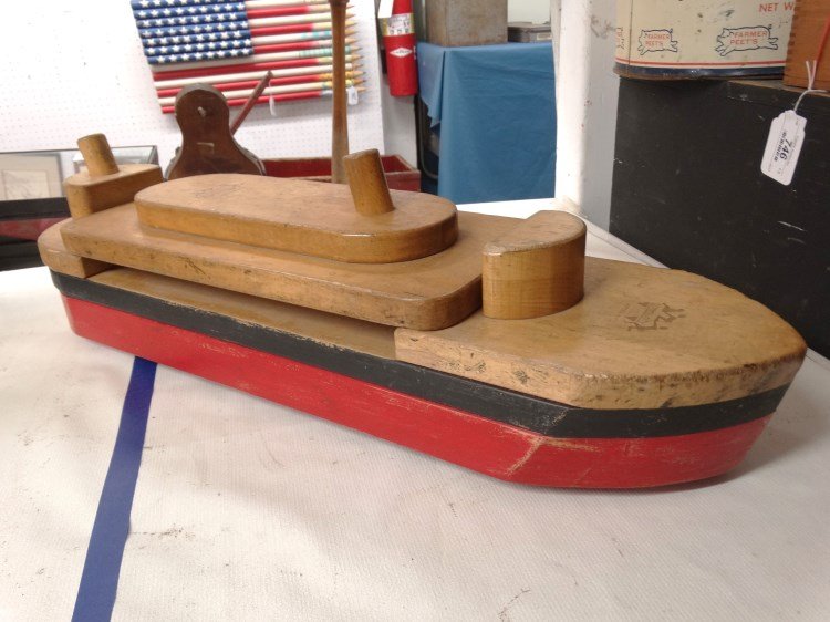 Rifton Toy Boat: Rifton wooden child's toy boat. 30" L.