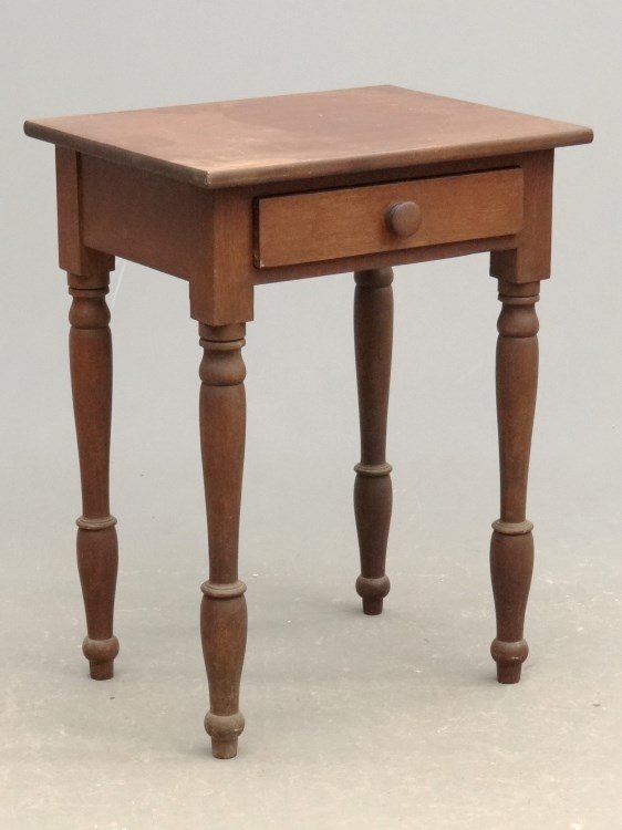 19th c. Sheraton Single Drawer Stand: 19th c. Sheraton turned leg single drawer stand. 22" x 17" x 29" Ht.