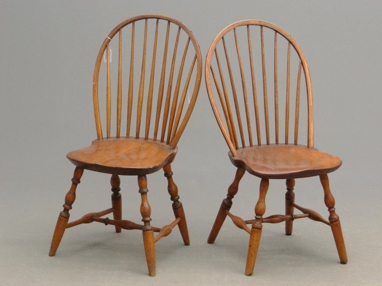 Pair 19th c. Windsor Chairs: Pair 19th c. nine spindle hoop back Windsor chairs. 17" seat Ht., 37 1/2" overall Ht.