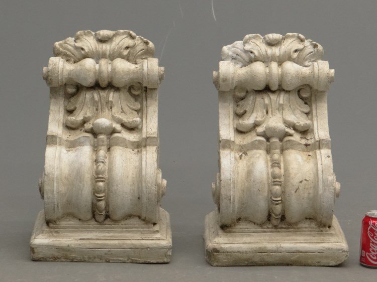 Architectural Corbels: Pair early sewer tile architectural corbels. 20" Ht.