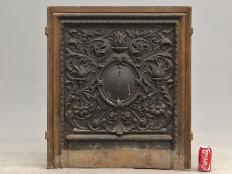 Iron Fireback: Early iron fireback. 28" x 33" Ht.