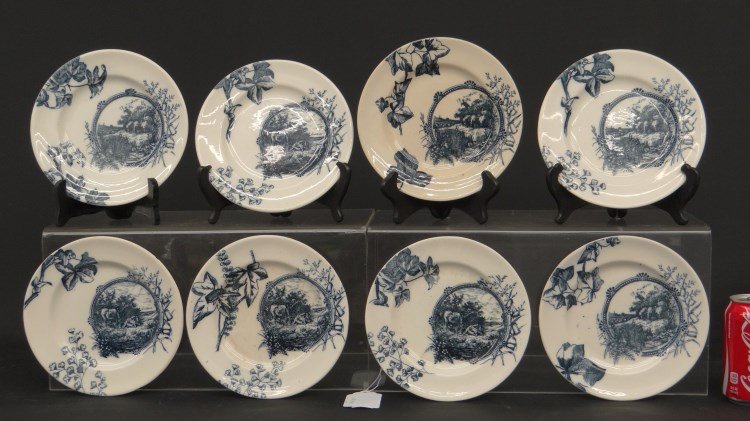Ironstone Plates: Set of (8) 19th c. ironstone plates, 8" D.