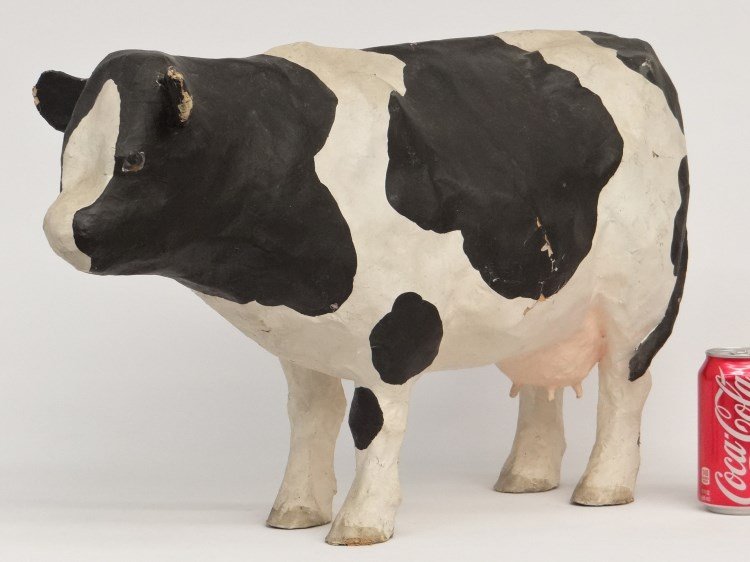 Linda Cross Folk Art Cow: Signed Linda Cross folk art papier mache cow. 22" L., 15" Ht.