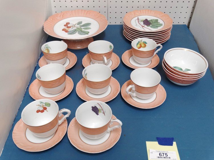 Portuguese Lunch Set: Portuguese porcelain (21) piece lunch set marked Mottahedeh Portugal. Property of a Salisbury Connecticut home.