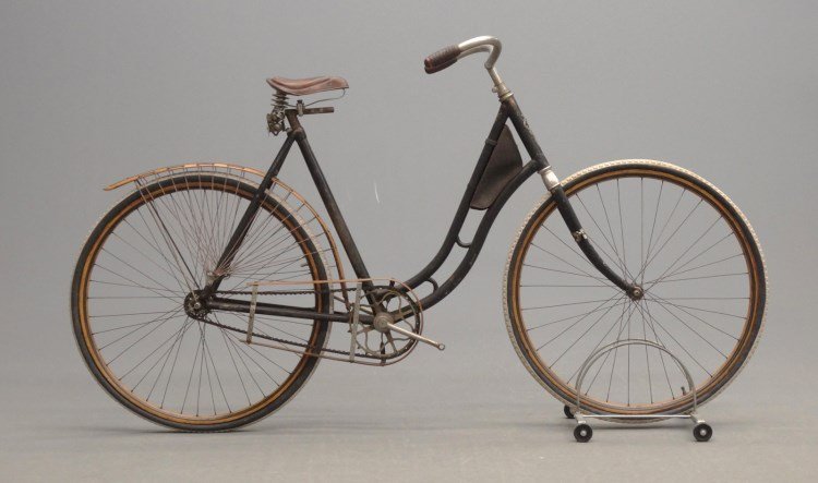 C. 1898 Eagle Pneumatic Safety Bicycle: C. 1898 Eagle pneumatic safety made in Torrington, Conn. Having 22" female frame. Stunning original including stamped "The Cavalry" (price 4.00) saddle, original matching pin striped rear fender and w