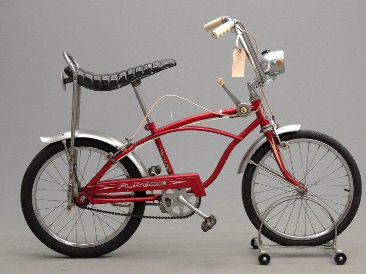 Columbia Play Bike: C. 1970's Columbia "play bike" featuring 3 speed stick shift, front and rear brakes and head lamp. Good condition.