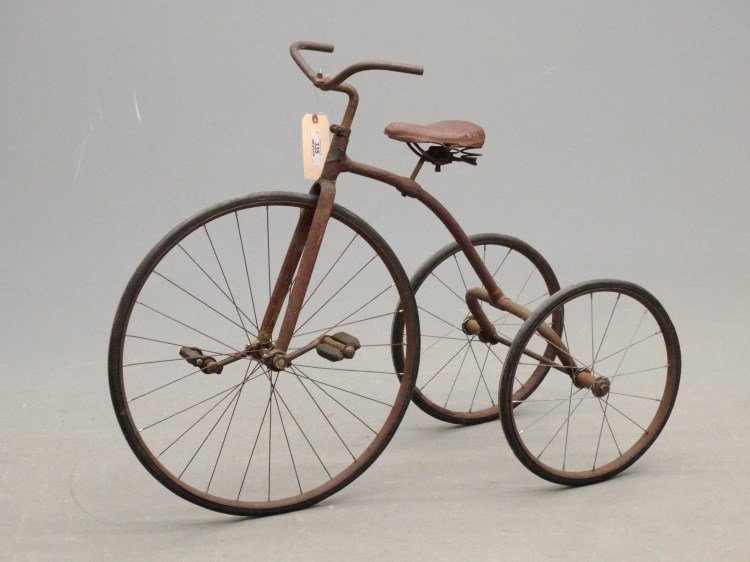 Fairy Tricycle: C. 1920's Fairy tricycle, The Colson Co., Elyria Ohio. 24" front 16" rear hard tire wheels. Very complete and original, missing grips. Good condition.