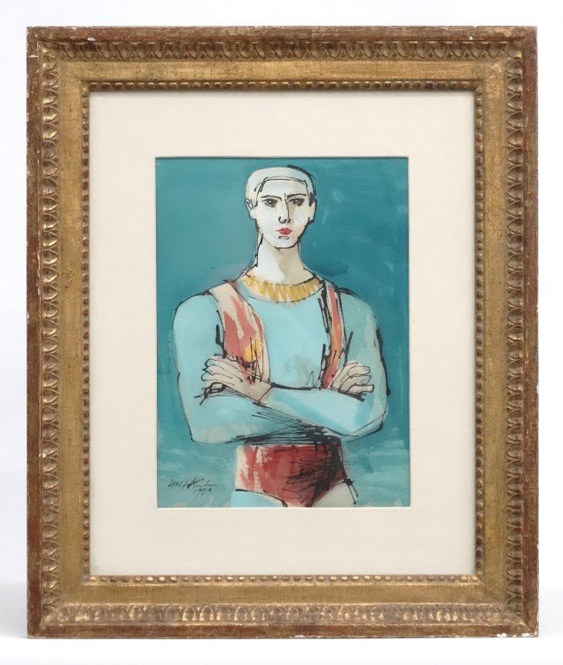 Walt Kuhn (1877-1949): Walt Kuhn (N.Y./Cal. 1877-1949), blue acrobat, gouache, signed and dated LLC "Walt Kuhn 1929". Sight 12 1/2" x 10".