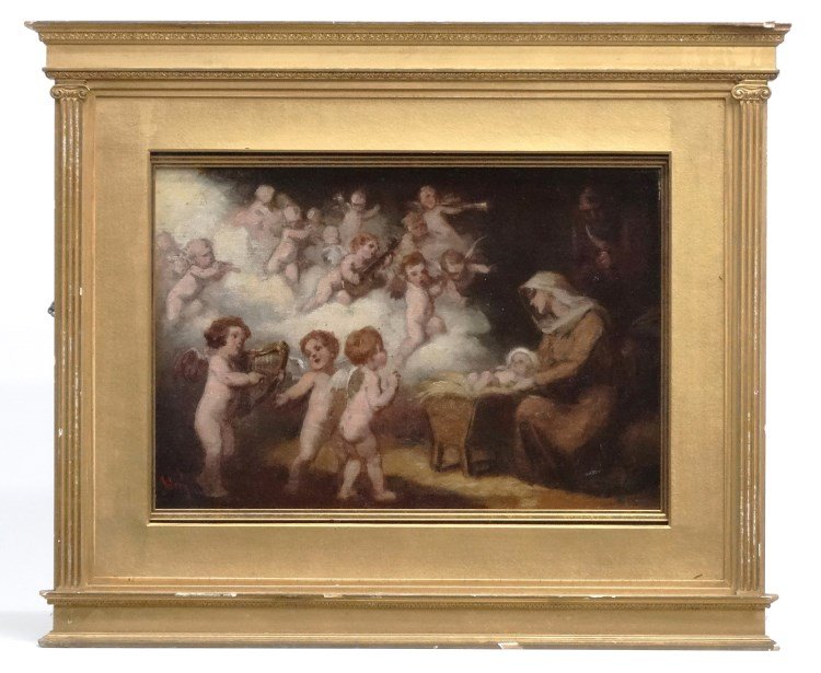 Continental School, The Virgin Mary: Continental School, The Virgin Mary", oil on canvas, signed LLC illegibly. Work 13 1/4" x 19". Info verso.