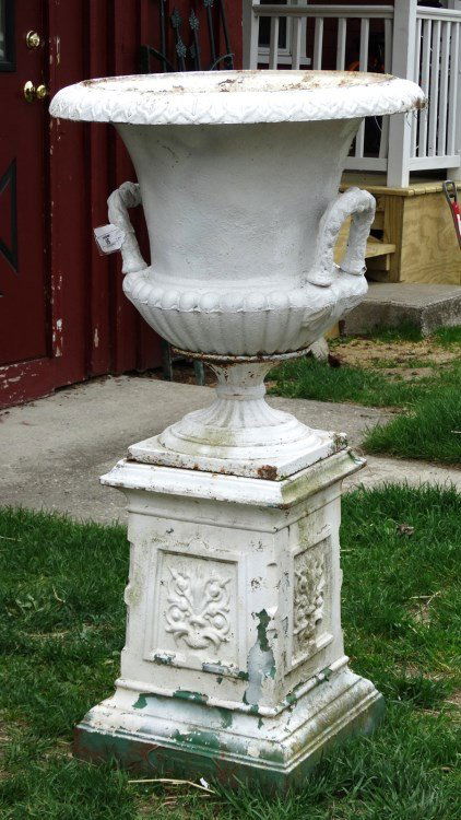 19th c. Cast Iron Urn Signed "John McLean N.Y.": 19th c. cast iron two part urn. 22" D., 46" Ht., signed "John McLean N.Y.".